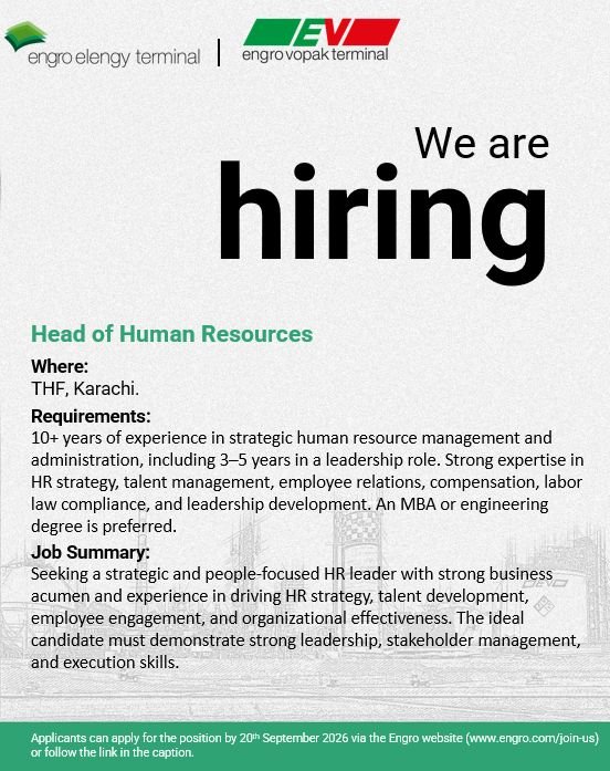 Engro Vopak Terminal Company Private Jobs 2026