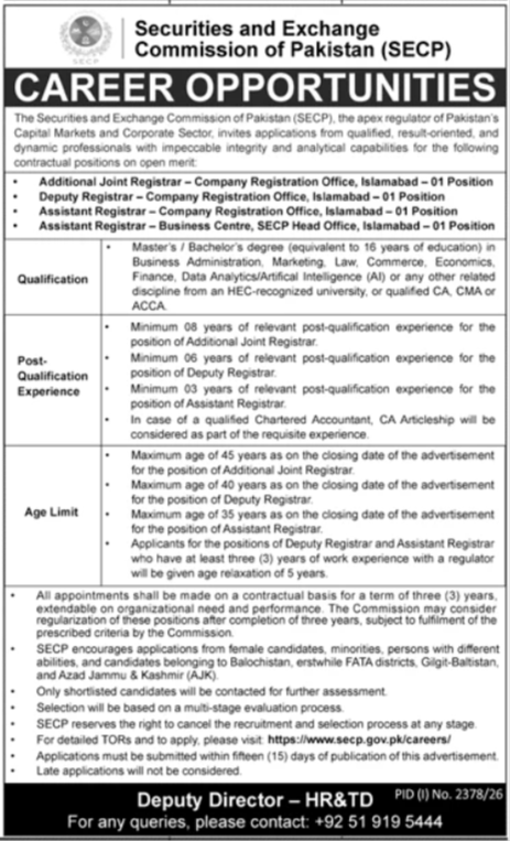 Jobs at Securities and Exchange Commission Of Pakistan 2026