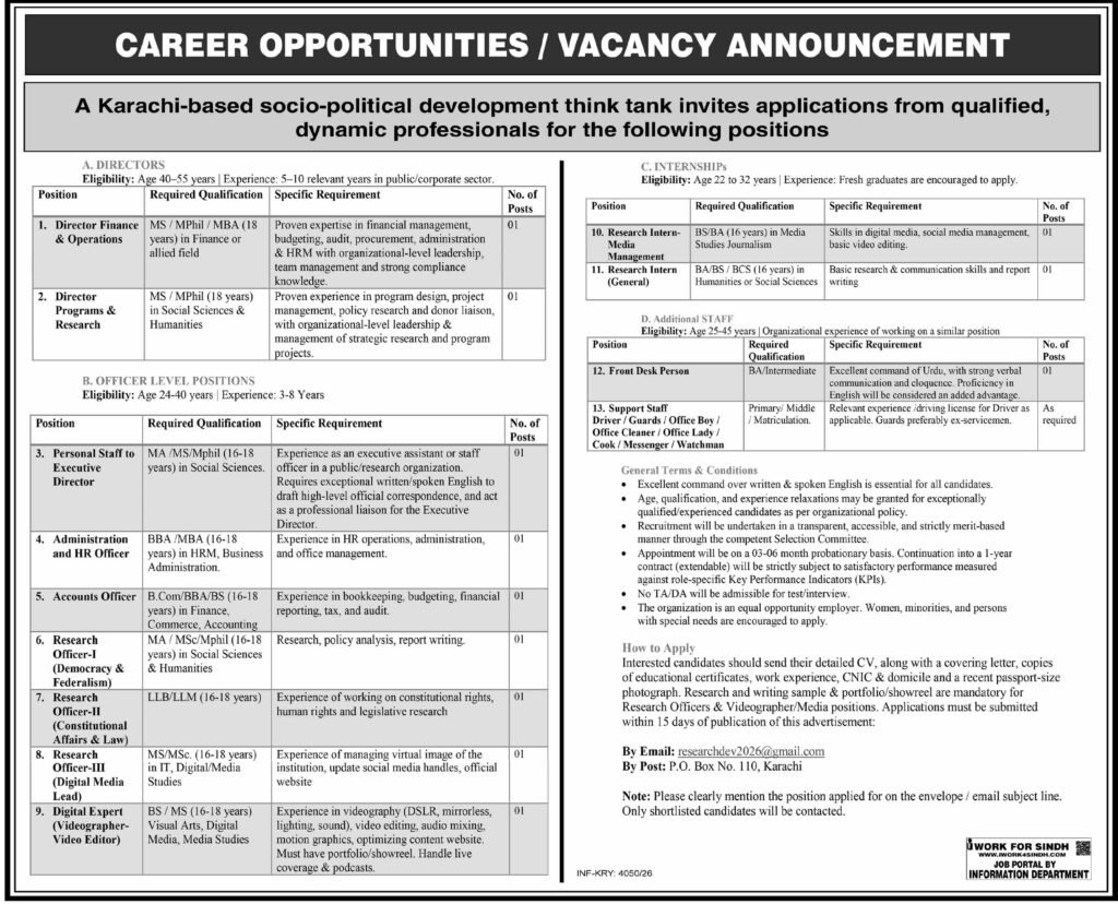 Public Sector Organization Karachi Jobs 2026