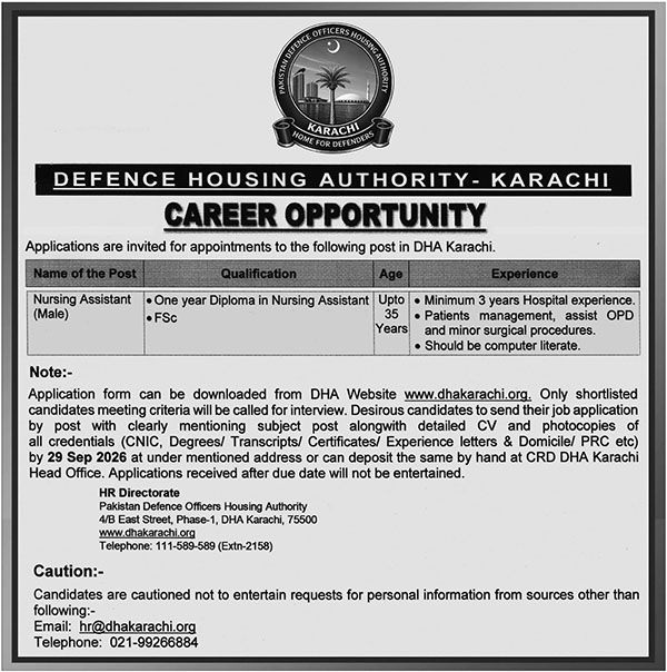 Defence Housing Authority DHA Karachi Jobs 2026 Apply Now