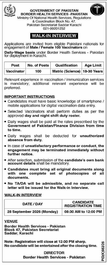 Ministry of National Health Services Karachi Jobs 2026  Apply Now