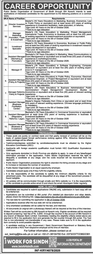 Public Sector Organization Sindh Jobs 2026 Apply Now