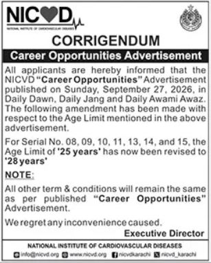 NICVD Karachi Jobs 2026 Apply Now