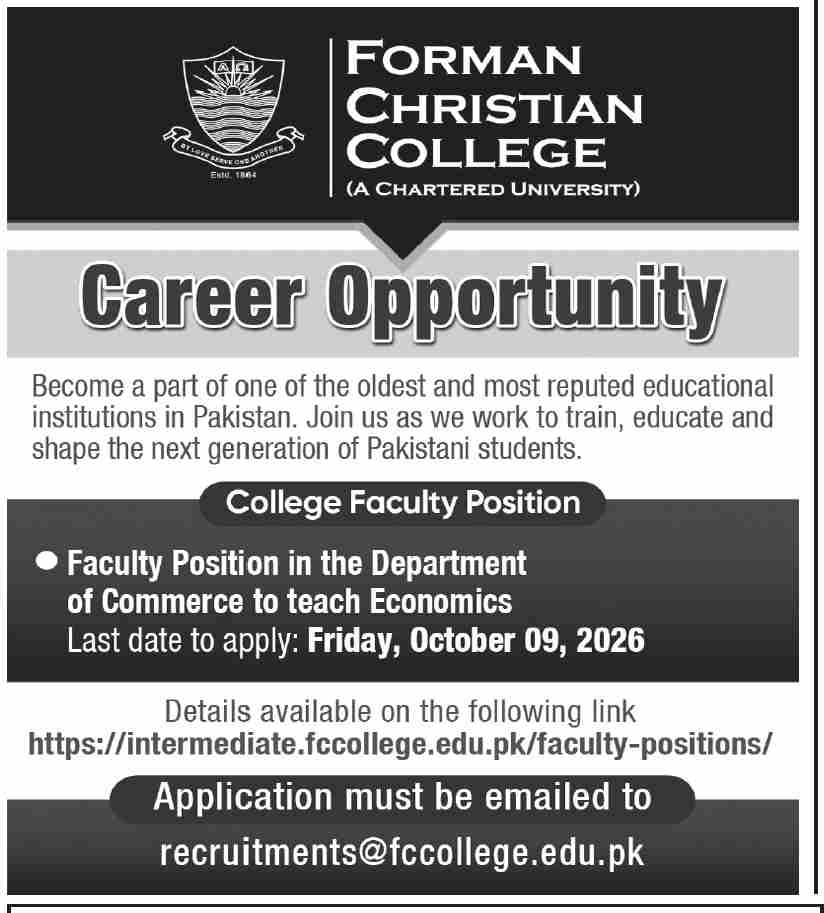 Forman Christian College Jobs 2026 Apply Now
