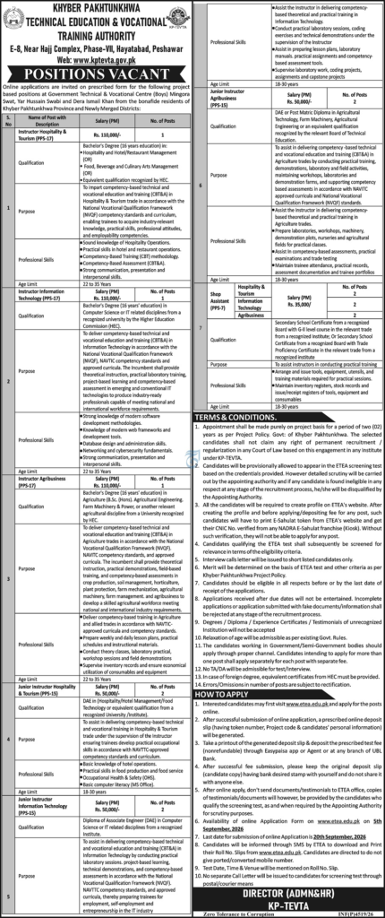 KPTEVTA Jobs 2026 in Khyber Pakhtunkhwa – Apply Online
