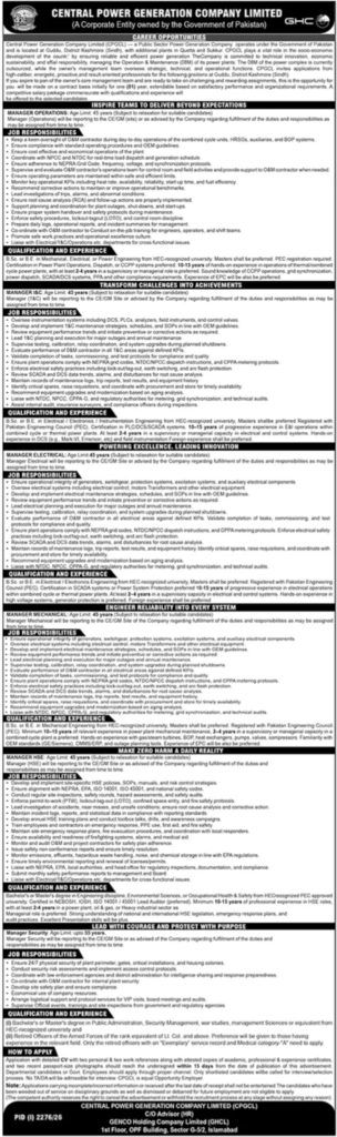 Central Power Generation Company Ltd Management Posts Islamabad 2026