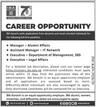 Institute of Business Administration IBA Management Posts Karachi 2026