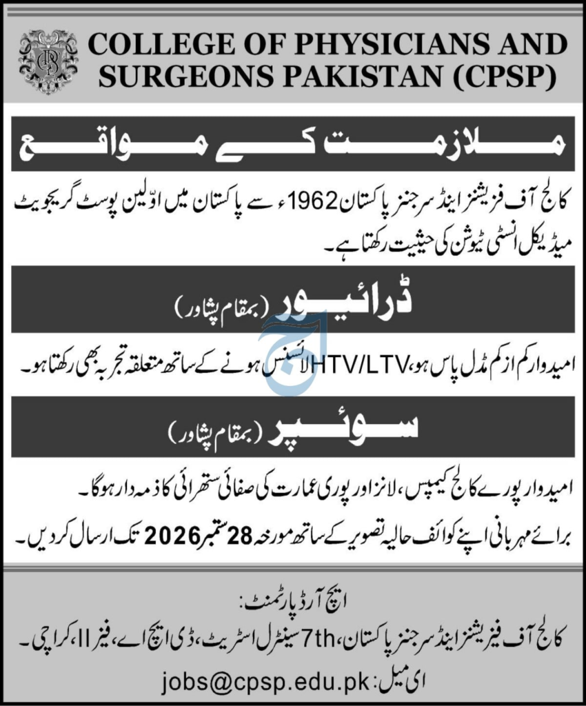 College of Physicians and Surgeons Pakistan Jobs 2026 Apply Now