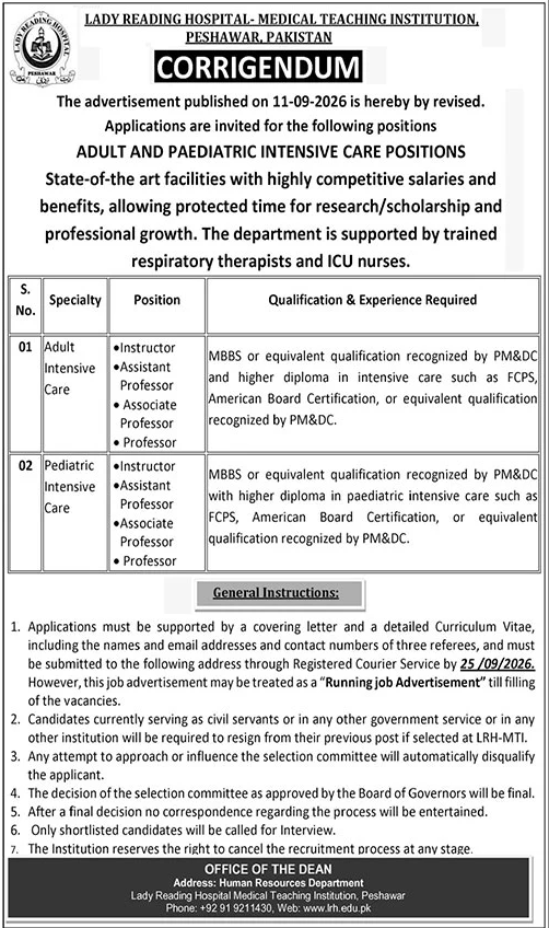 Lady Reading Hospital Peshawar Jobs 2026 Apply Now