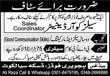 Hajvery Foods Sialkot Jobs 2026 – Sales Coordinator Vacancy Apply Now