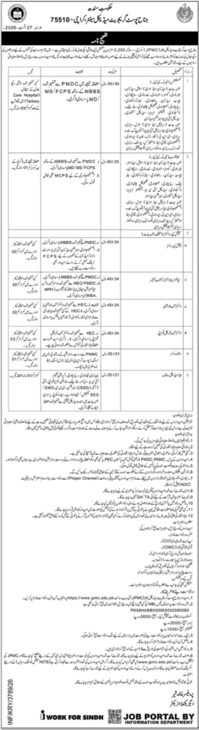 Jinnah Postgraduate Medical Centre Karachi Jobs 2026
